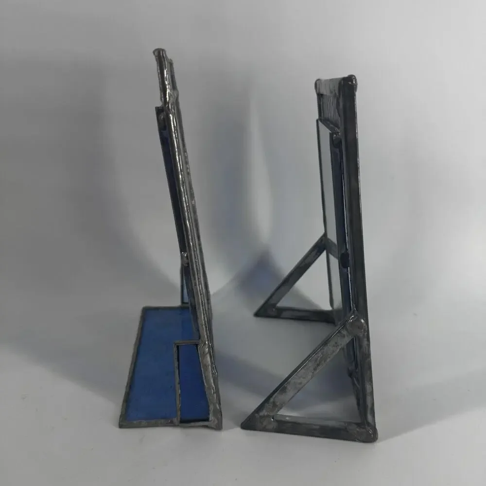 Set Of 2 Blue Stained Glass Geometric Picture 4x6 Frames